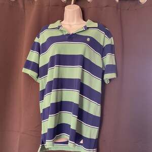 Izod Striped Polo Shirt, Navy Blue & Green, Men's Large — Vintage Prep Style